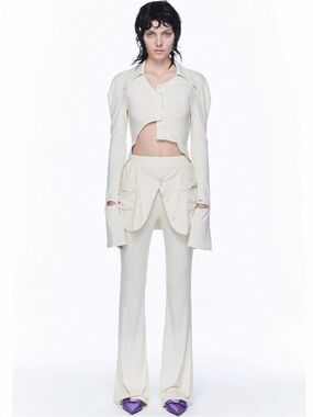 SET!!! 24ans Truth Ivory Knitting Ribbed cropped top n Flare Pant